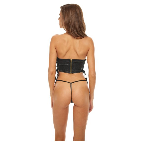 Bombshell - korzet i tanga s leopard uzorkom - crno - M
