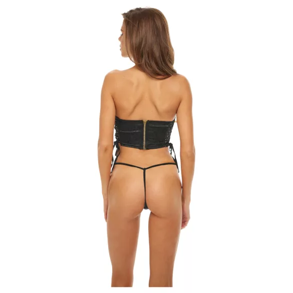 Bombshell - korzet i tanga s leopard uzorkom - crno