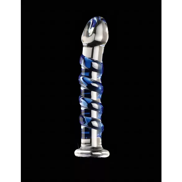 Icicles No. 5 - stakleni dildo spiralni oblik - prozirno/plavo