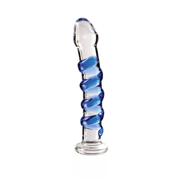 Icicles No. 5 - stakleni dildo spiralni oblik - prozirno/plavo
