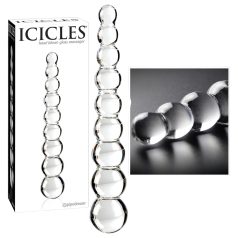 Icicles No. 2 - stakleni dildo s kuglicama - prozirni