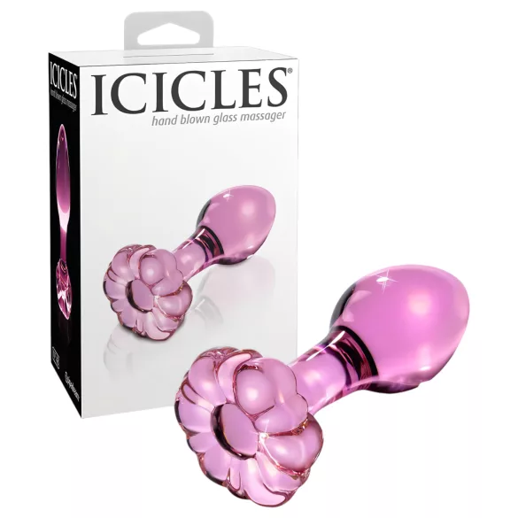 Icicles No. 48 - stakleni analni čep s cvjetnim uzorkom - roza