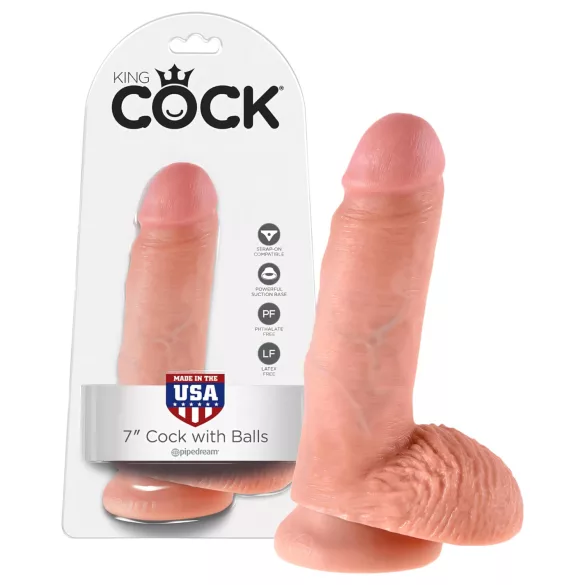 King Cock - realistični dildo s testisima - 18 cm - natur