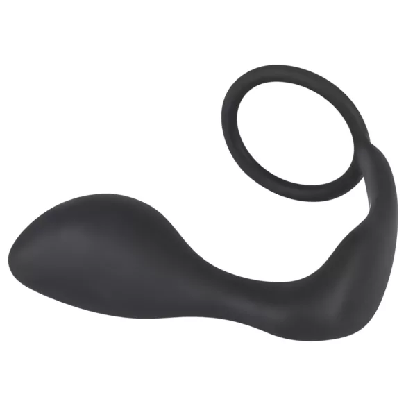 Black Velvets - analni čep s penis prstenom - crni