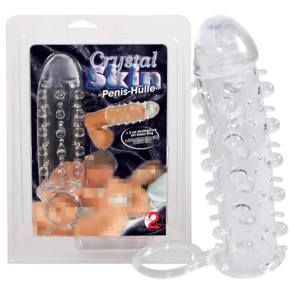 Crystal Skin - prsten za penis s navlakom - prozirni