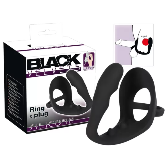 Black Velvets - analni dildo + prsten za penis i testise (crni)