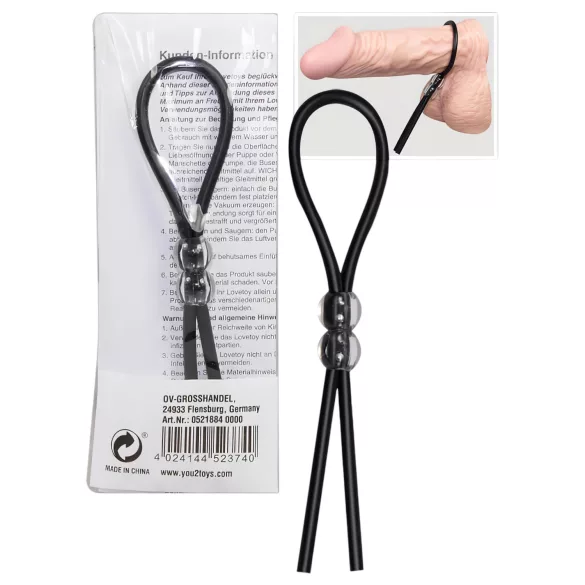 You2Toys - Podesivi penisni prsten s perlicama - crni