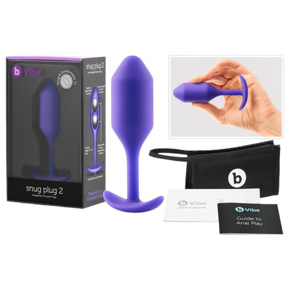 b-vibe Snug Plug 2 - analni čep s dvostrukim kuglicama 114g - ljubičasta