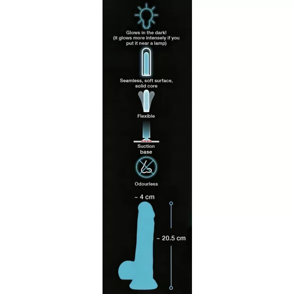You2Toys Glow in the Dark - dildo s vakuumskom čašom - svijetli - plavi