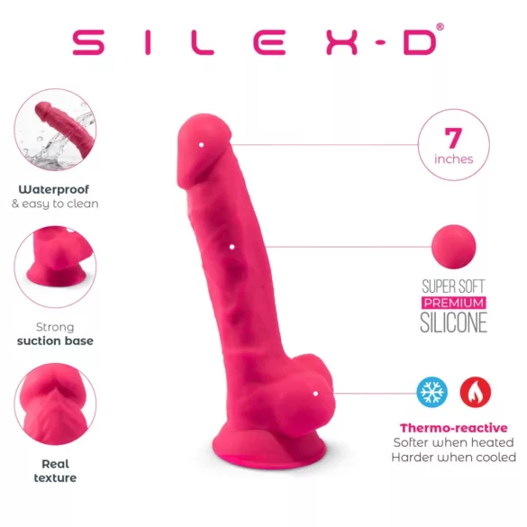Silexd 7 - dildo s testisima i vakuumskim čepom - 17,5 cm (roza)