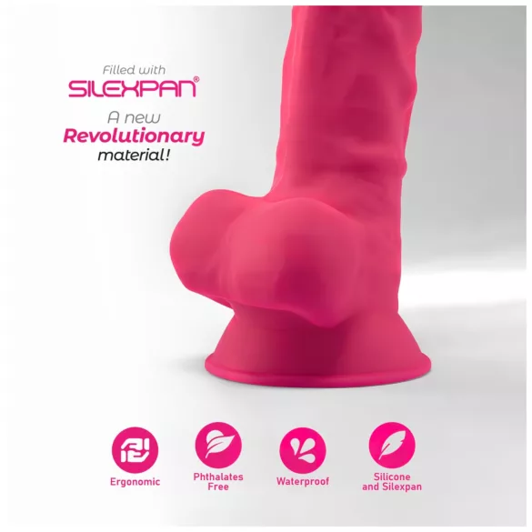 Silexd 7 - dildo s testisima i vakuumskim čepom - 17,5 cm (roza)