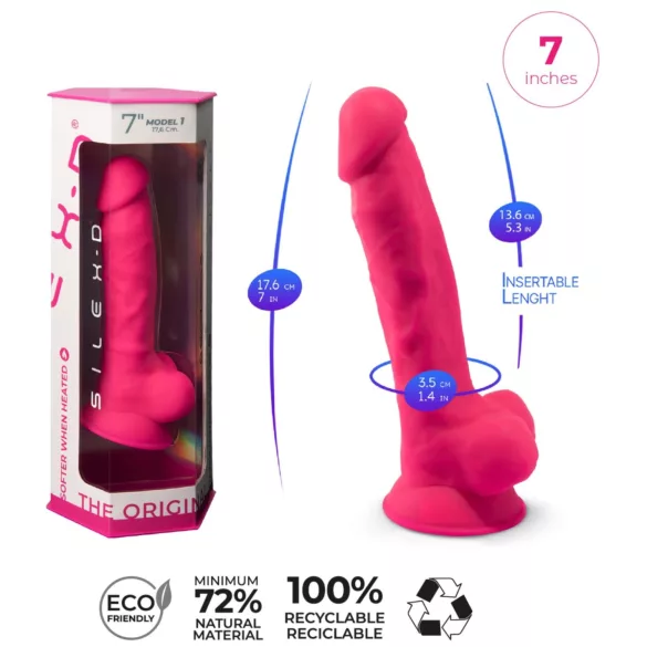 Silexd 7 - dildo s testisima i vakuumskim čepom - 17,5 cm (roza)