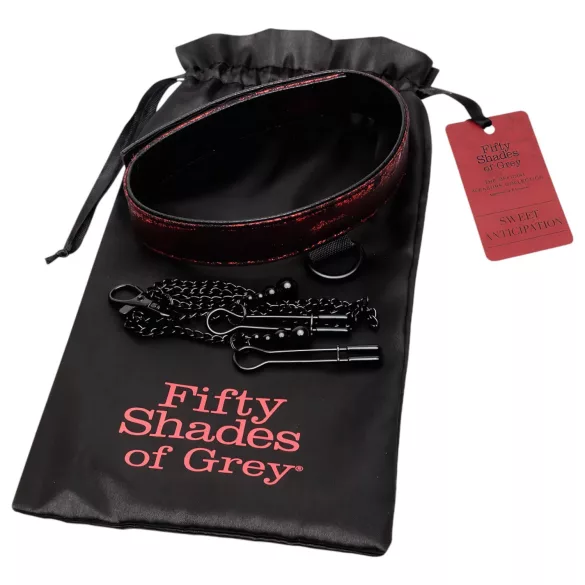 Fifty Shades of Grey - ovratnik i štipaljke za bradavice - crno-crvene