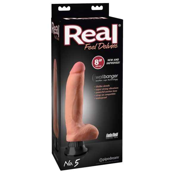 Real Feel Deluxe No.5 - realistični vibrator s testisima - prirodna boja