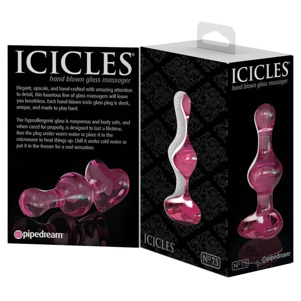 Icicles No. 75 - analni čep sa srcem - staklo - roza
