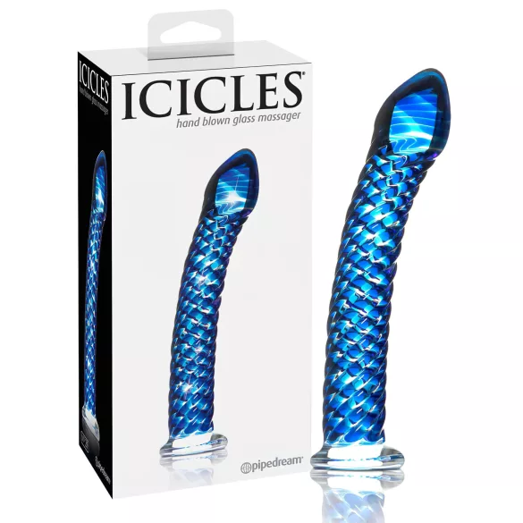Icicles No. 29 - stakleni dildo za penis - spiralni oblik - plava