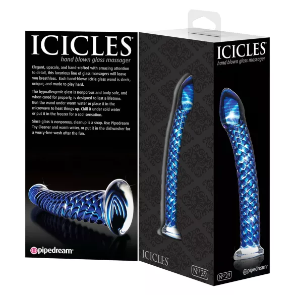 Icicles No. 29 - stakleni dildo za penis - spiralni oblik - plava