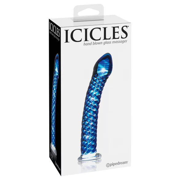 Icicles No. 29 - stakleni dildo za penis - spiralni oblik - plava