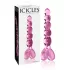 Icicles No. 43 - stakleni dildo s perlama i srcima - ružičasta