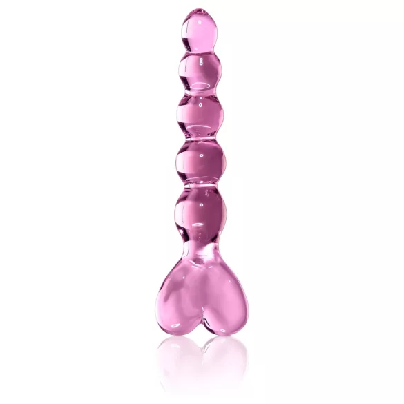 Icicles No. 43 - stakleni dildo s perlama i srcima - ružičasta