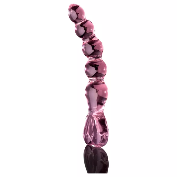 Icicles No. 43 - stakleni dildo s perlama i srcima - ružičasta