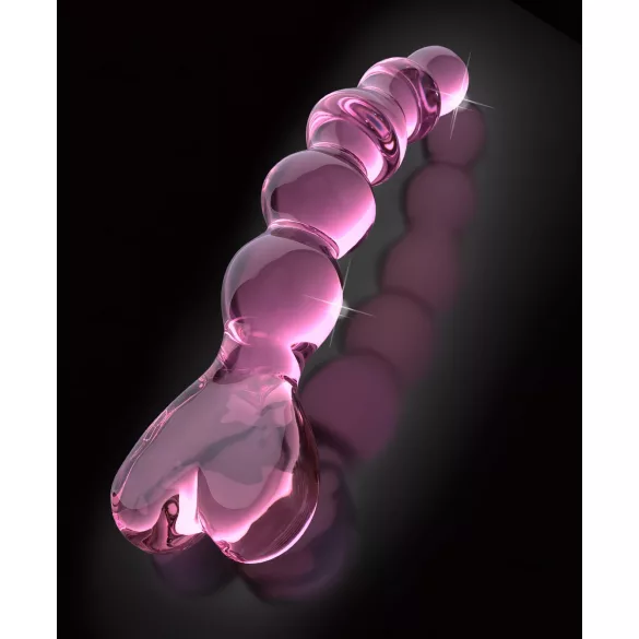Icicles No. 43 - stakleni dildo s perlama i srcima - ružičasta