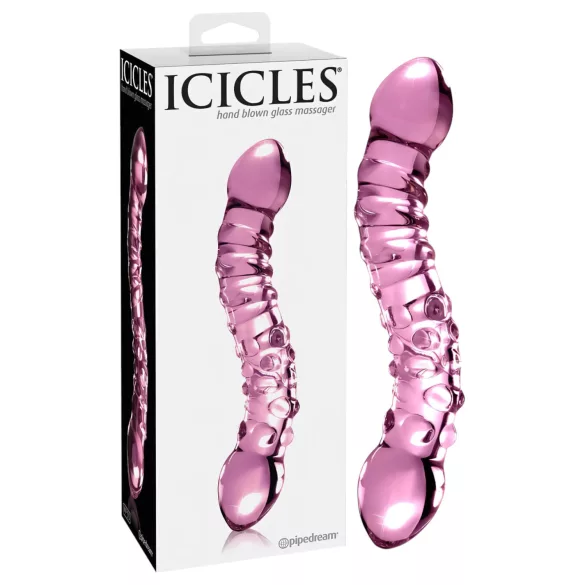 Icicles No. 55 - stakleni dildo za G točku s dva kraja - roza