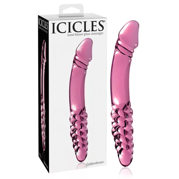 Icicles No. 57 - dvostrani dildo s penisom - staklo - roza