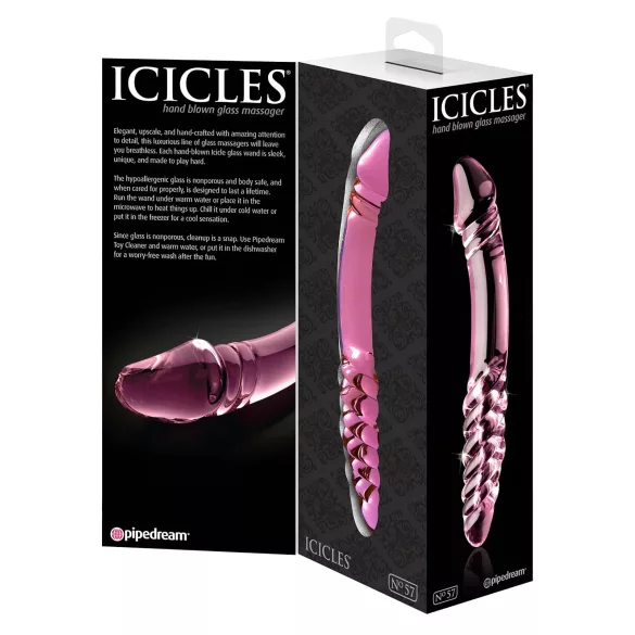 Icicles No. 57 - dvostrani dildo s penisom - staklo - roza