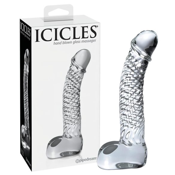 Icicles No. 61 - stakleni dildo s testisima i penisom - prozirni