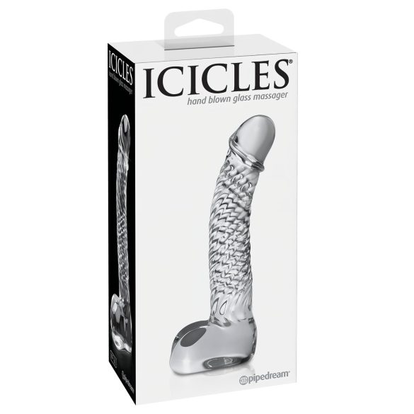 Icicles No. 61 - stakleni dildo s testisima i penisom - prozirni