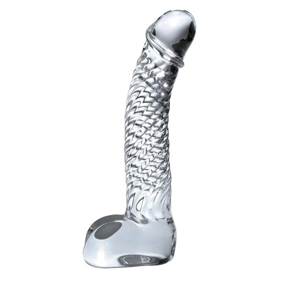 Icicles No. 61 - stakleni dildo s testisima i penisom - prozirni