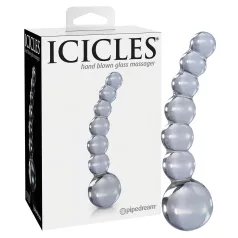   Icicles No. 66 - stakleni dildo zakrivljen s kuglicama - prozirno