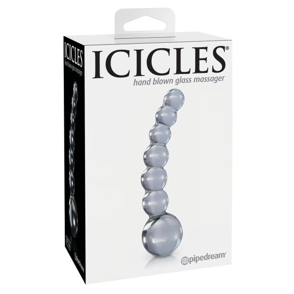 Icicles No. 66 - stakleni dildo zakrivljen s kuglicama - prozirno