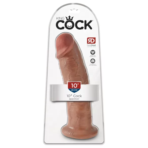 King Cock 10 - veliki dildo s jakom vakuumskom čašicom (25 cm) - tamna prirodna boja