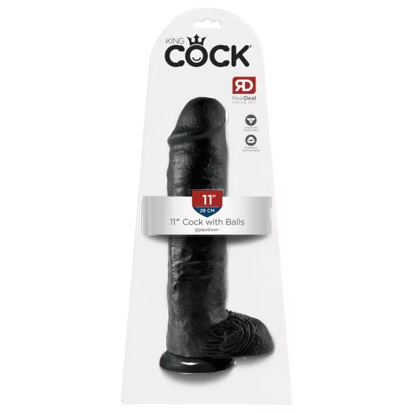 King Cock - realistični dildo s testisima i vakuum postoljem - 28 cm - crni