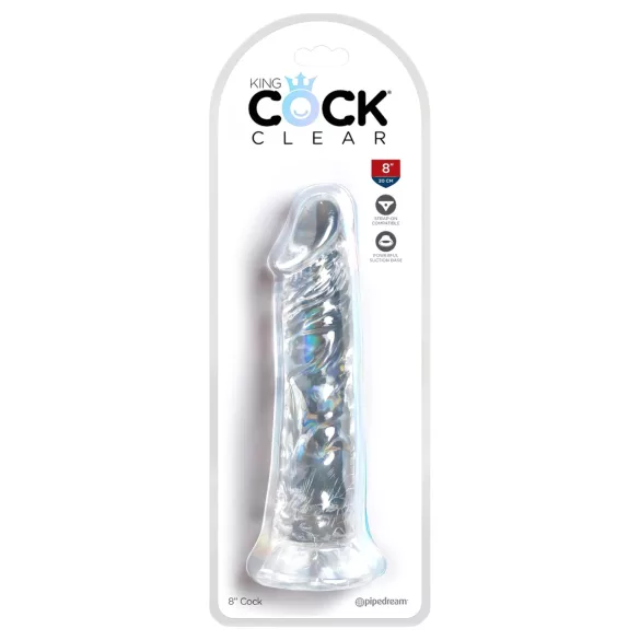 King Cock Clear 8 - veliki dildo s vakuumskom čašicom (20 cm)