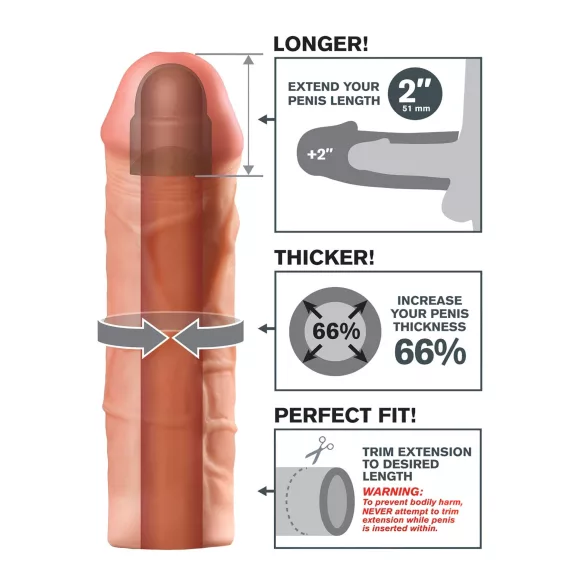 Pipedream - X-TENSION Mega 2 - realistični produžetak za penis (20,3 cm, prirodna boja)