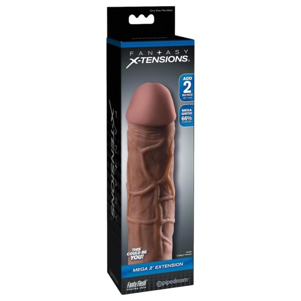 X-TENSION Mega 2 - realistični nastavak za penis (20,3 cm) - tamna prirodna boja