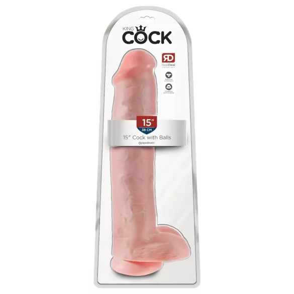 King Cock 15 - dildo s testisima i vakuumskim postoljem (38 cm, prirodno)