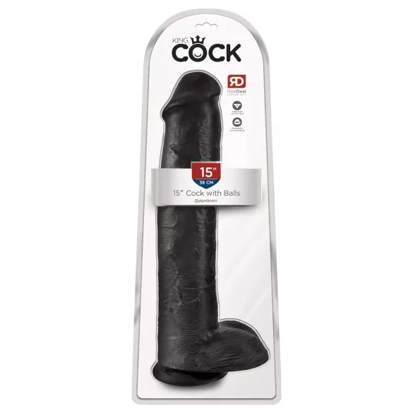 King Cock 15 - dildo s testisima i vakuumskom čašicom (38 cm, crni)