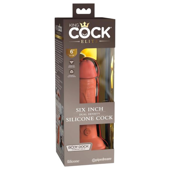 King Cock Elite 6 - realističan dildo s vakuumskim čepom (15 cm) - tamni