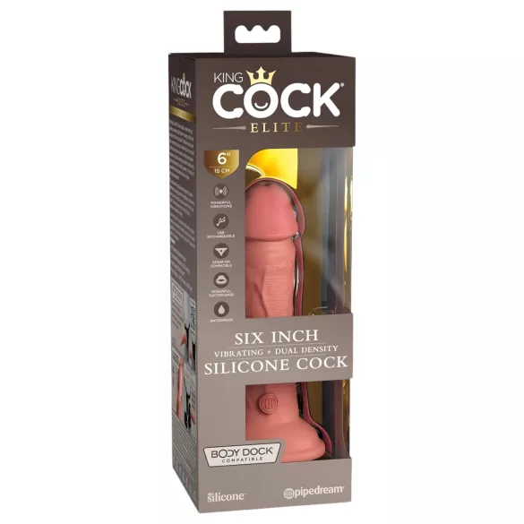 King Cock Elite 6 - vibrator s vakuumskom čašicom (15 cm) - boja kože
