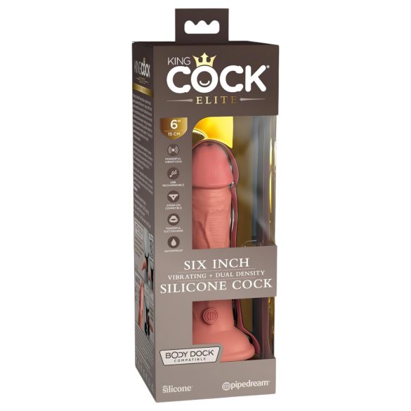 King Cock Elite 6 - realistični vibrator 15cm - tamno prirodna boja