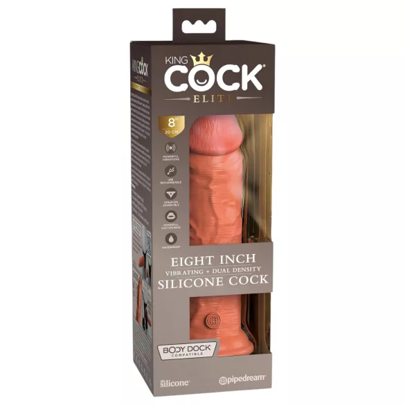 King Cock Elite 8 - realistični vibrator 20cm - tamna boja