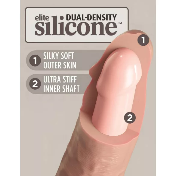 King Cock Elite 9 - realistični vibrator s vakuumskom čašom 23 cm - bež