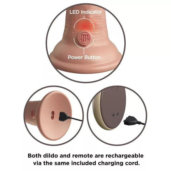 King Cock Elite 9 - realistični vibrator s vakuumskom čašom 23 cm - bež