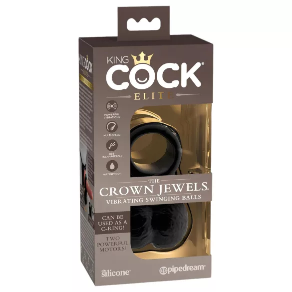 King Cock Crown Jewels - crni vibrirajući penis prsten