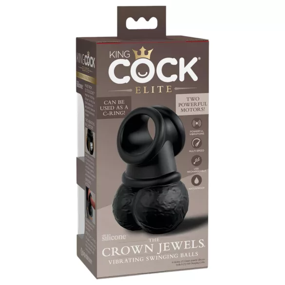 King Cock Crown Jewels - crni vibrirajući penis prsten
