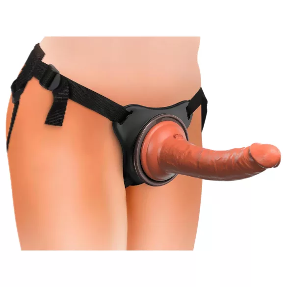 King Cock Elite Comfy - strap-on dildo s remenom - tamna prirodna boja